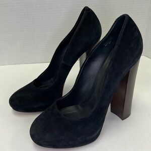 Brian Atwood Black Suede Wood Heel Platform Shoes Size 9